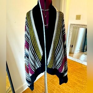 FATE. Boutique GreyRedFushia & Yellow Black Stripe Knit Waterfall Cardigan M
